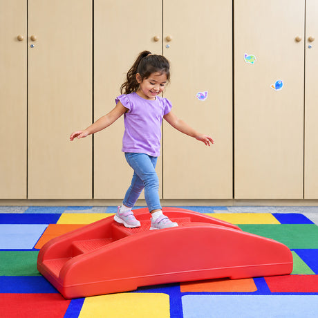 Children’s Factory Red Rocker Toddler Bridge – 2-in-1 Rocker and Balance Bridge with Safety Rails