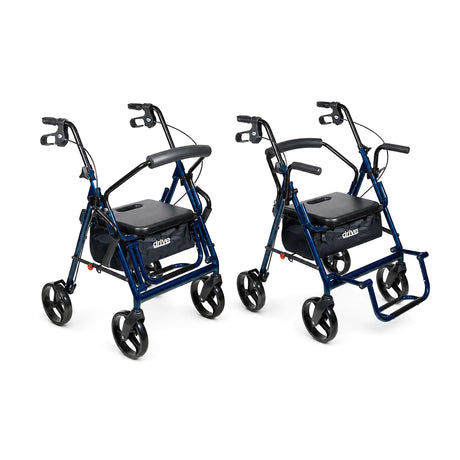 Drive Medical Duet Rollator & Transport Chair – 2-in-1 Mobility Aid with 8" Wheels