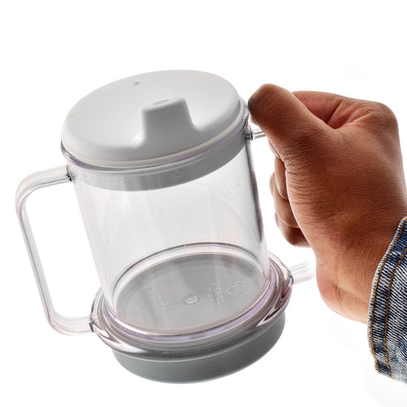 Mug with Lid and Two Handles - No-Tip Weighted Base for Parkinson's