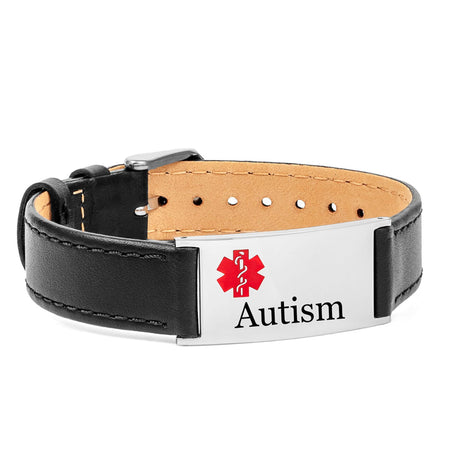 Black Leather Autism Bracelet with Adjustable Strap
