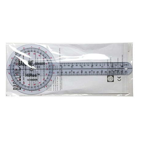 Baseline Plastic Goniometer - HiRes 360 Degree Head - 12 inch Arms