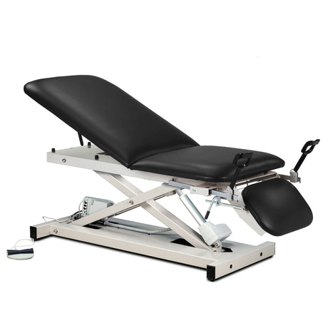 Open Base Power Table with Adjustable Backrest, Footrest & Stirrups