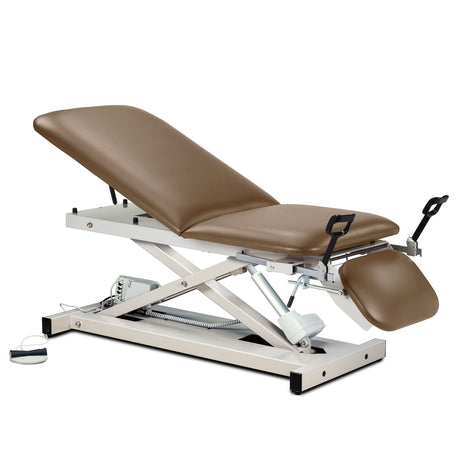 Open Base Power Table with Adjustable Backrest, Footrest & Stirrups