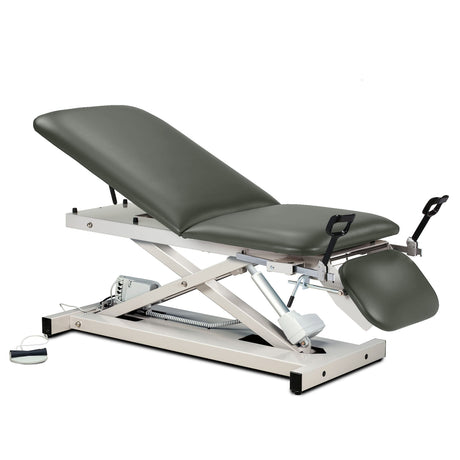 Open Base Power Table with Adjustable Backrest, Footrest & Stirrups