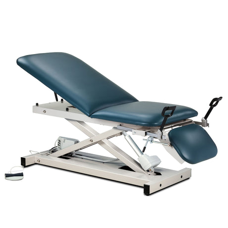 Open Base Power Table with Adjustable Backrest, Footrest & Stirrups